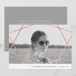 Invitation Geo Graduate   Faux Cuivre avec Merci photo