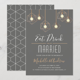 Invitation Geo Lights Mange Boire et se marier Mariage gris