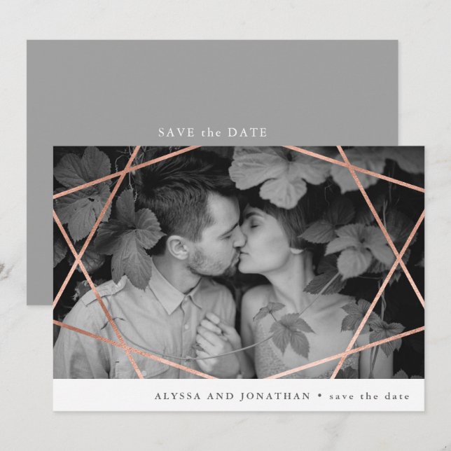 Invitation Geo Mariage | Faux Cuivre avec Photo Enregistrer l (Devant / Derrière)