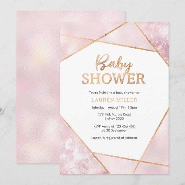Invitation Geo Pink et Gold Baby shower (Devant / Derrière)
