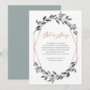 Invitation Geo verdoyant  Rose Gold Mariage Annulation