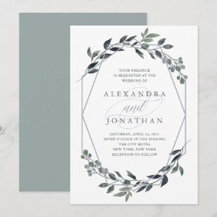 Invitation Geo vert Mariage argenté