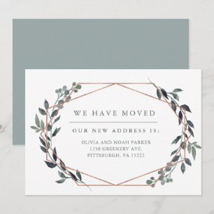 Invitation Geo vert Rose Gold Changement d'adresse