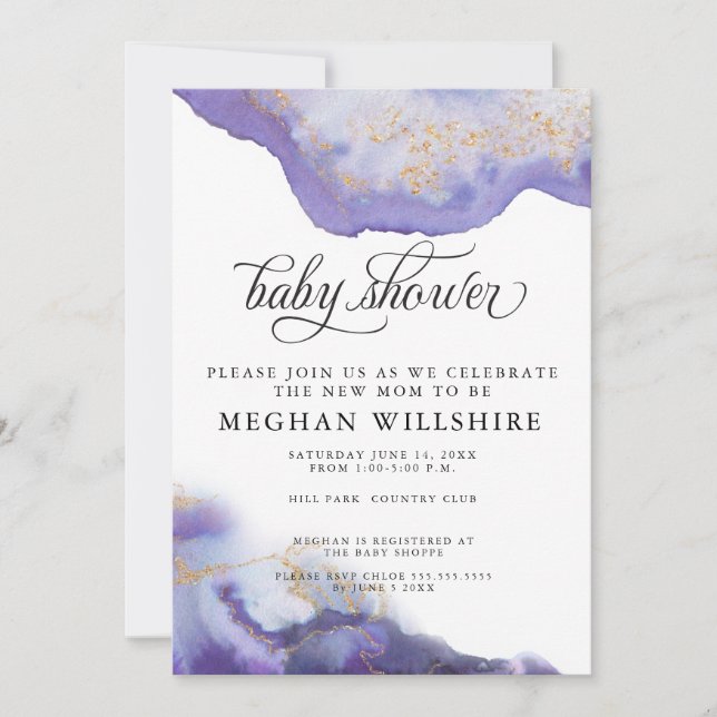 Invitation Géode Améthyste baby shower (Devant)