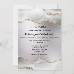 Invitation Géode aquarelle or argent agate mariage