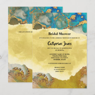 Invitation Géode chic or bleu agate aquarelle nuptiale