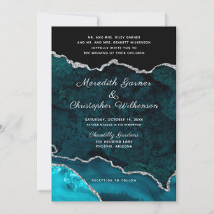 Invitation Géode de Parties scintillant en argent turquoise M