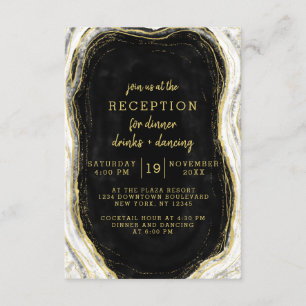 Invitation Géode Noir Blanc & Or Géode Agate Réception de mar