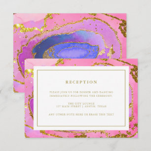 Invitation Géode Rose et Bleu et Or Réception de Mariage