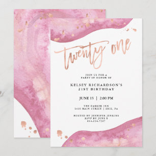 Invitation Géode rose et Faux Rose Gold Look Anniversaire 2