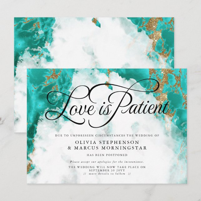 Invitation Géode Turquoise de l'aquarelle Mariage reportée (Devant / Derrière)