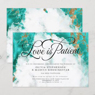 Invitation Géode Turquoise de l'aquarelle Mariage reportée