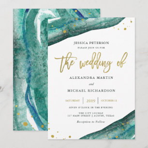 Invitation Géode turquoise et Gold avec le nom de l'invité   