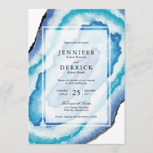 Invitation Géodes aquarelles bleues