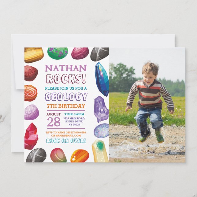 Invitation Géologie Anniversaire Fête Rocks Gems Crystals Pho (Devant)