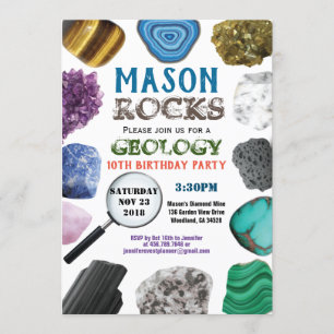 Invitation Géologie Anniversaire Fête Rocks Gemstones Crystal
