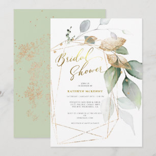 Invitation Geometric Gold Eucalyptus Greenery Fête de Mariage