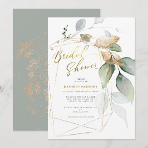 Invitation Geometric Gold Eucalyptus Verdure Enterrement de V