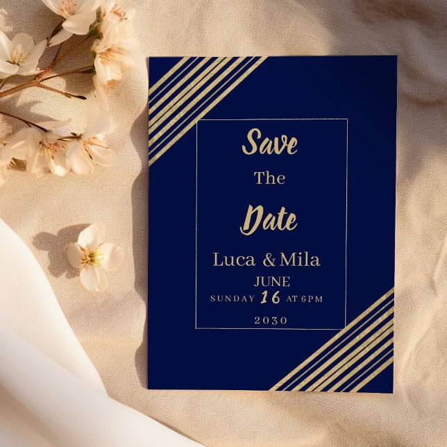 Invitation Geometric navy blue gold typography Save the Date (Geometric navy blue gold typography Save the Date)