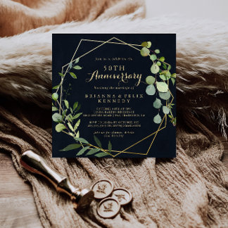 Invitation Geometric Or Vert 50e Anniversaire De Mariage