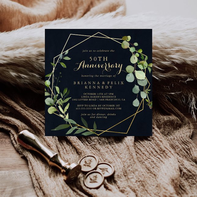 Invitation Geometric Or Vert 50e Anniversaire de Mariage  (Créateur téléchargé)
