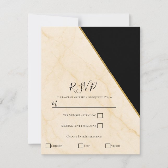 Invitation Géométrie dorée Luxe ivoire et marbre d'or RSVP (Devant)