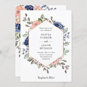 Invitation Géométrie florale de la marine   Mariage