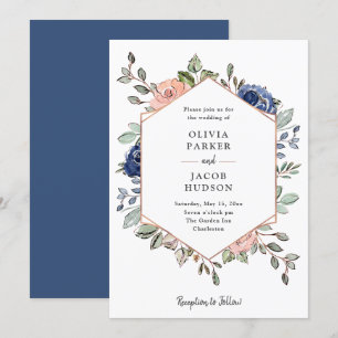Invitation Géométrie florale de la marine   Mariage