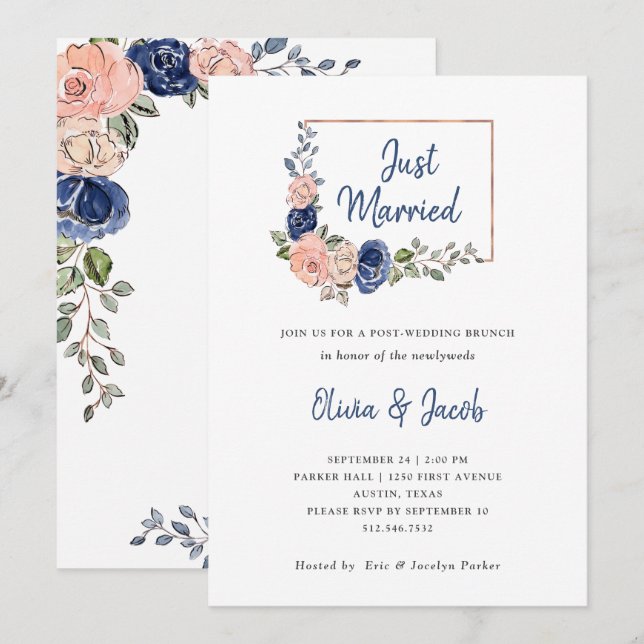 Invitation Géométrie florale de la marine | Marié (Devant / Derrière)