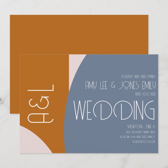 Invitation Géométrie moderne Mariage en terre cuite rose (Devant / Derrière)