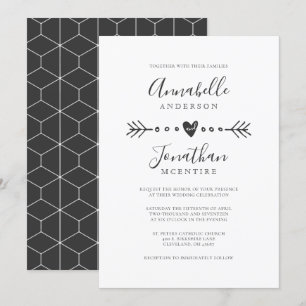 Invitation Géométrie simple Coeur et Flèche Mariage gris fonc