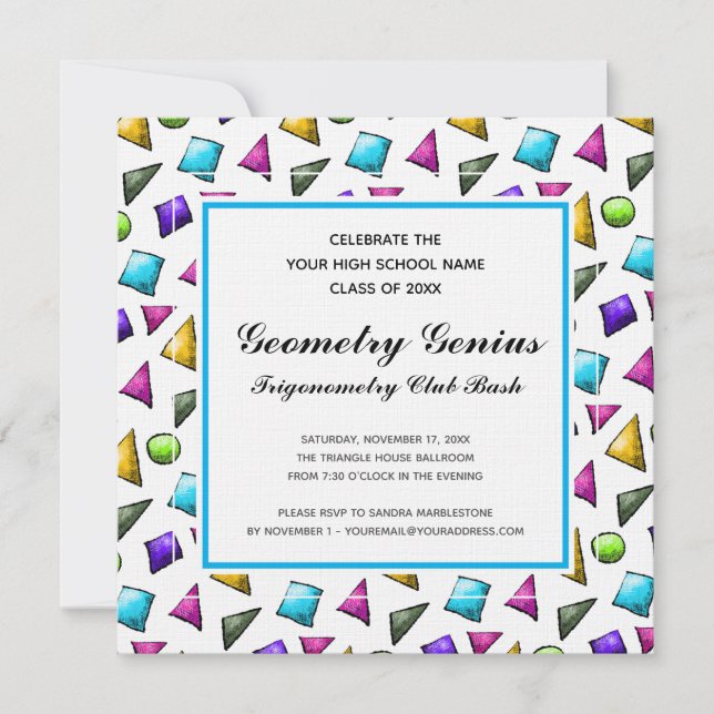 Invitation Géométrie Trigonométrie Génie Graduation Party Amu (Devant)