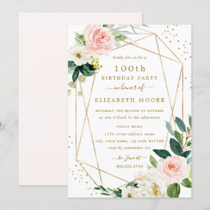 Invitation géométrique Blush Gold Floral 100e anni
