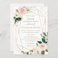 Invitation géométrique Blush Gold Floral 80e anniv