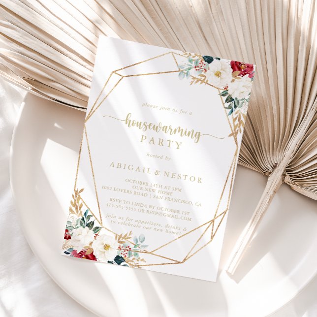 Invitation Géométrique Classic Gold Floral Houseécher Party (Créateur téléchargé)