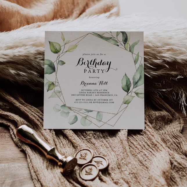 Invitation Géométrique Elegant Gold Green Fête d'anniversaire (Créateur téléchargé)