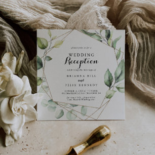 Invitation Géométrique Elegant Gold Greenery Réception de mar