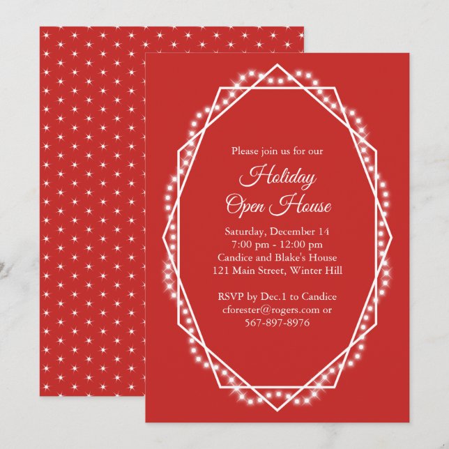 Invitation Géométrique Fête Étincelle Open House Rouge (Devant / Derrière)