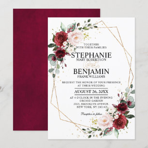 Invitation Géométrique Floral Bourguignon Aquarelle Romantiqu