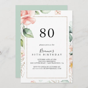 Invitation Géométrique Gold Green Foliage 80e fête d'annivers