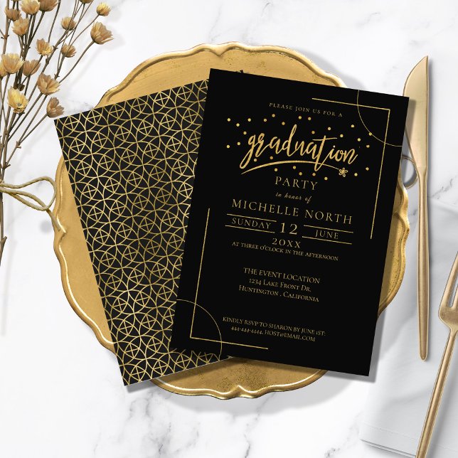 Invitation Géométrique Gold sur Black ID508 (Créateur téléchargé)