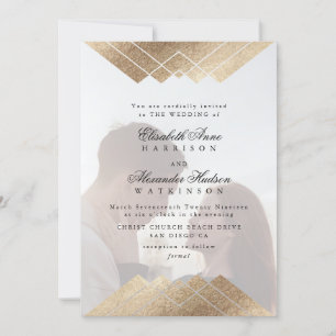 Invitation Géométrique Noir Calligraphie Or 2 Mariage photo