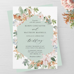 Invitation Géométrique Sage vert et Mariage de fleurs terrest