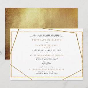 Invitation géométrique simple blanc et or métallis