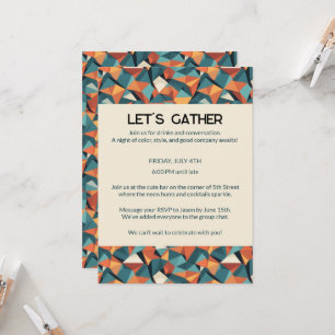 Invitation Géométrique Teal & Orange de milieu de siècle Su