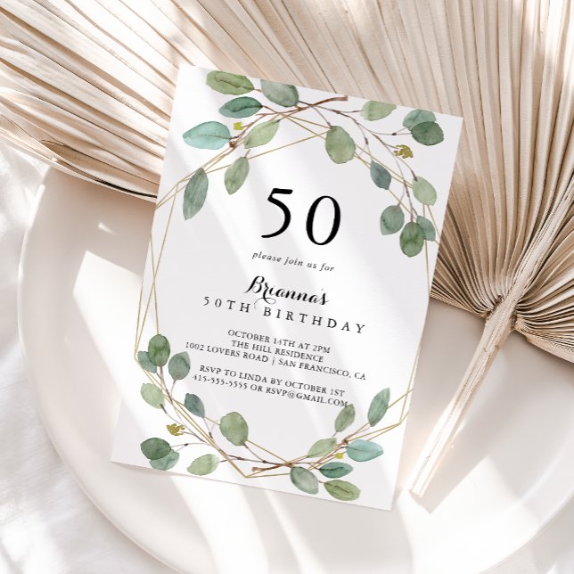 Invitation Géométrique Verdure Eucalyptus 50e fête d'annivers (Créateur téléchargé)