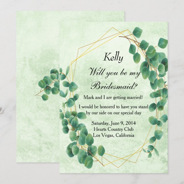 Invitation Géométrique Verdure Eucalyptus Feuille Bridesmaid (Devant / Derrière)