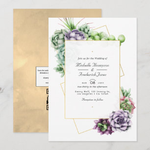 Invitation Géométriques Succulentes Code QR RSVP Mariage
