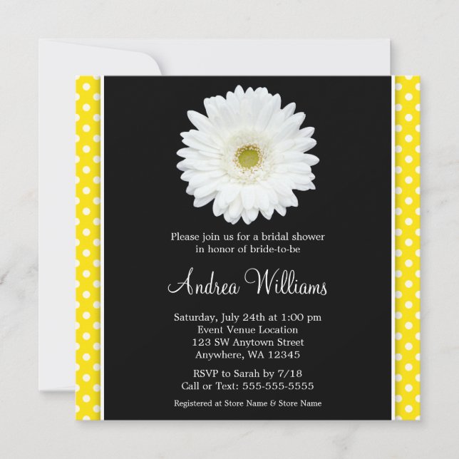 Invitation Gerbera blanche marguerite pois jaune Fête des mar (Devant)