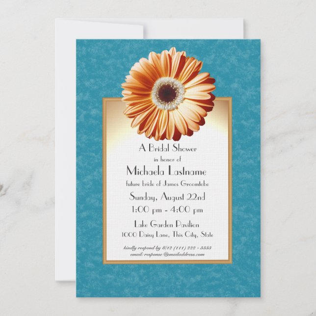Invitation Gerbera Daisy Bleu et orange (Devant)